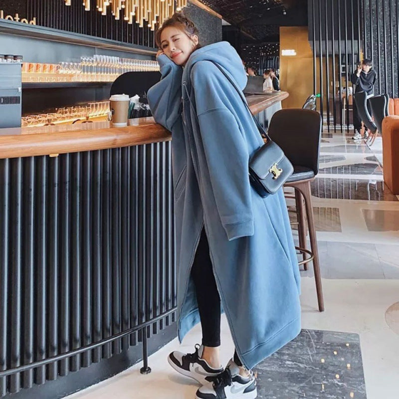 Plus Size Fleece-Lined Hooded Cardigan Dress