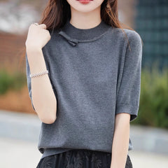 Women's Half-High Collar Thin Knit Top – Light, Flattering & Easy-Fit