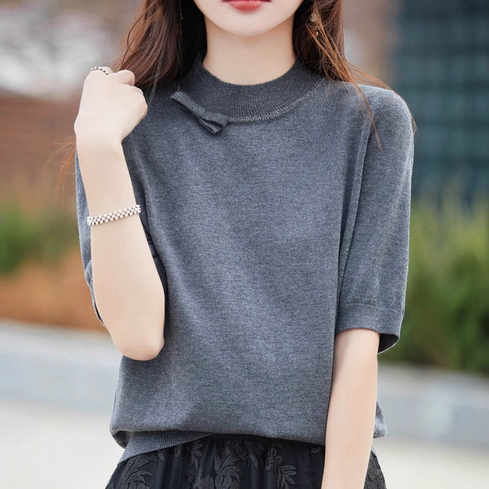 Women's Half-High Collar Thin Knit Top – Light, Flattering & Easy-Fit