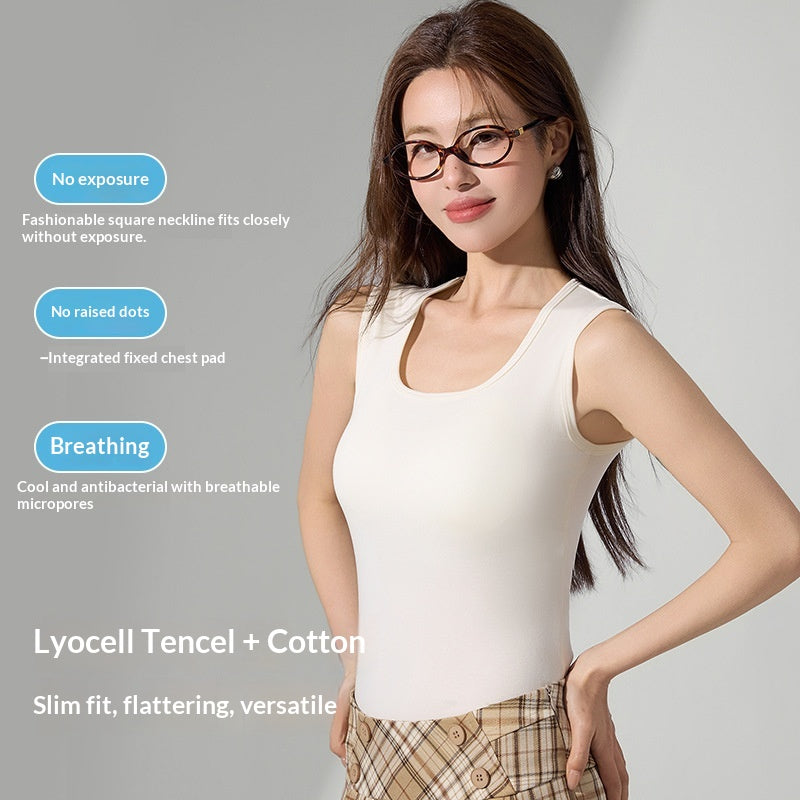 Outerwear Sleeveless Base Layer Tencel Cool-Feel Wide-Shoulder Tank Top