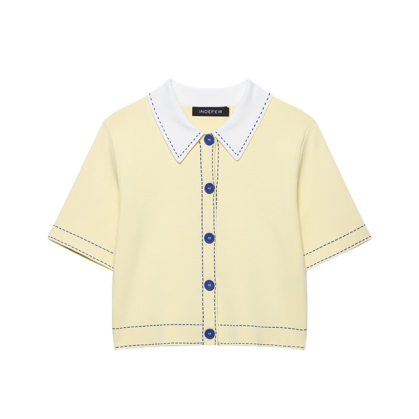 Beige Knit Polo Shirt with Patchwork Detail – Casual Street Cardigan