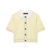 Beige Knit Polo Shirt with Patchwork Detail – Casual Street Cardigan