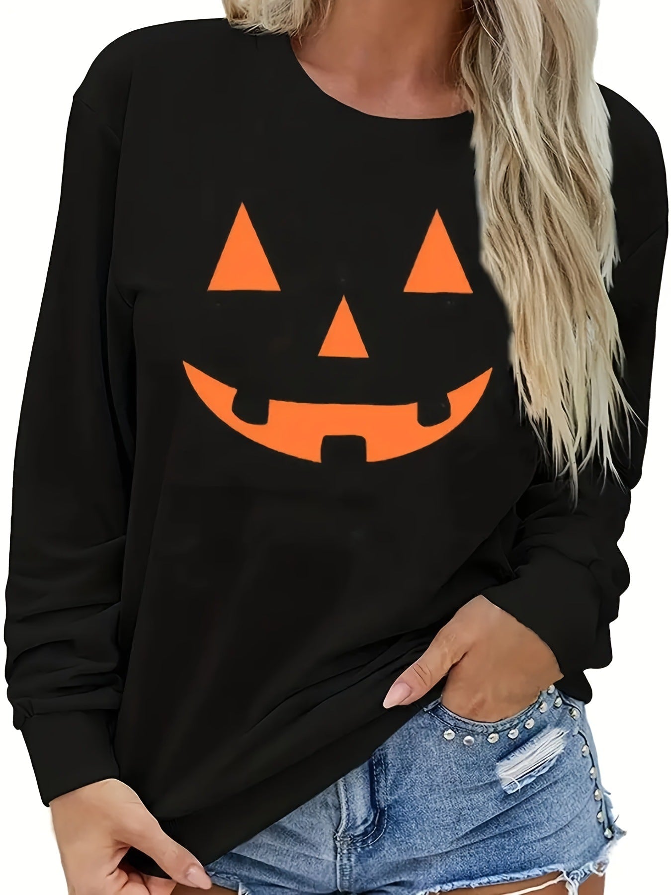 Spooky Pumpkin Halloween Long-Sleeve Graphic Tee