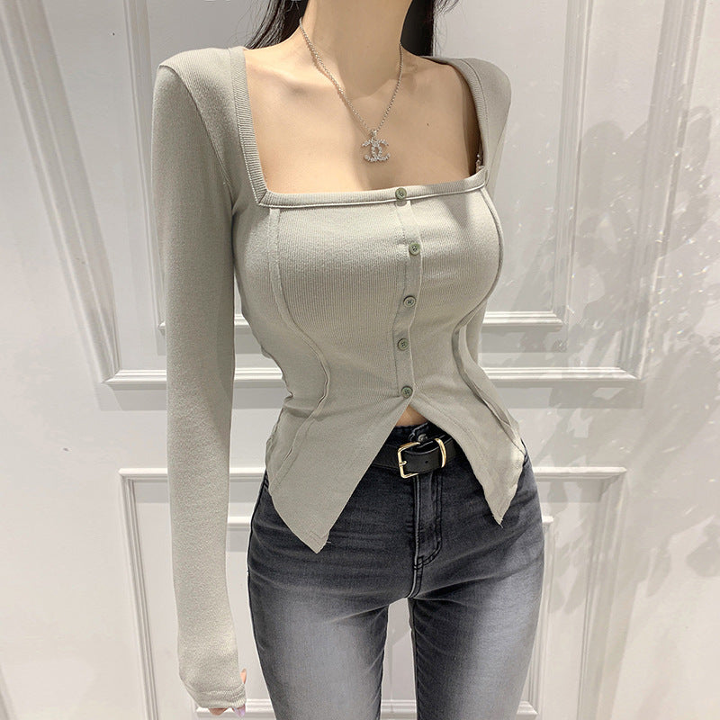 Slim-Fit Button Lapel Summer Top