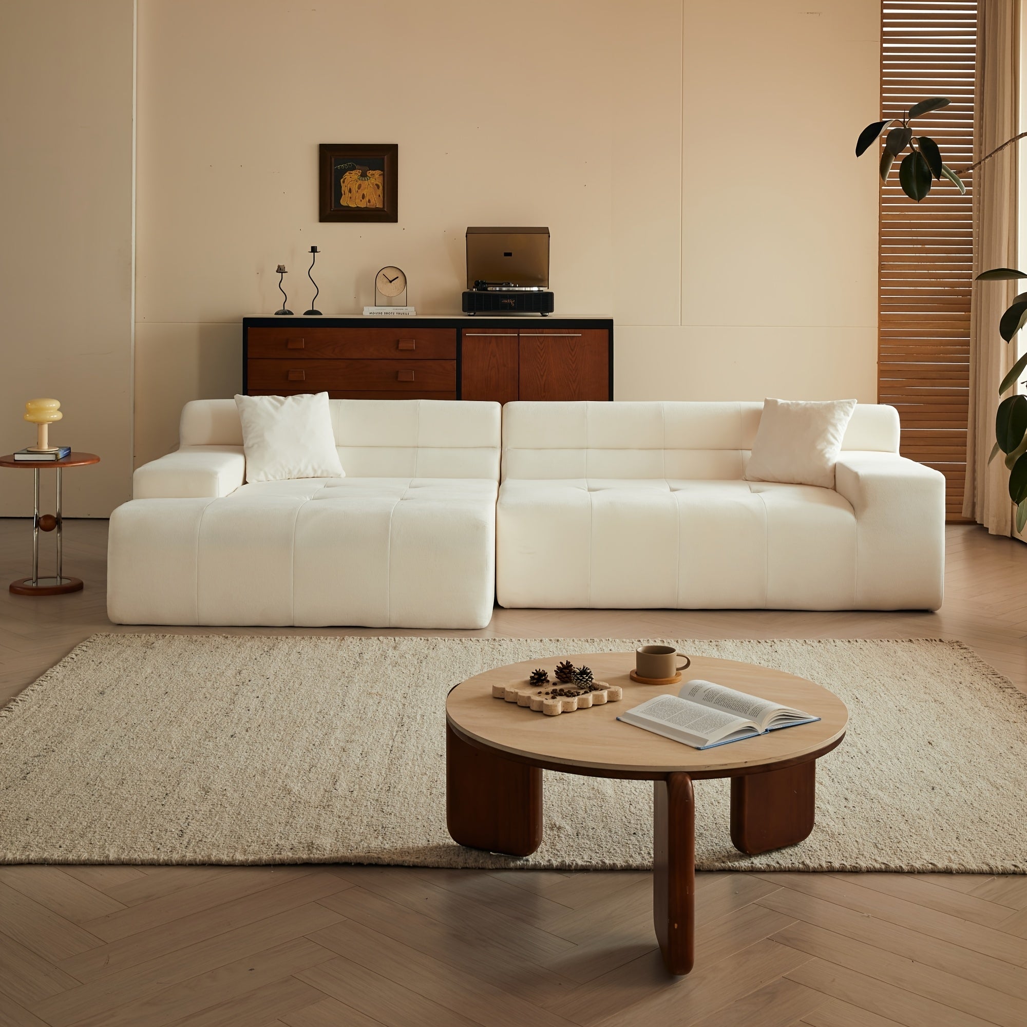 Left chaise L-shaped sectional sofa with memory foam cushions and corduroy upholstery