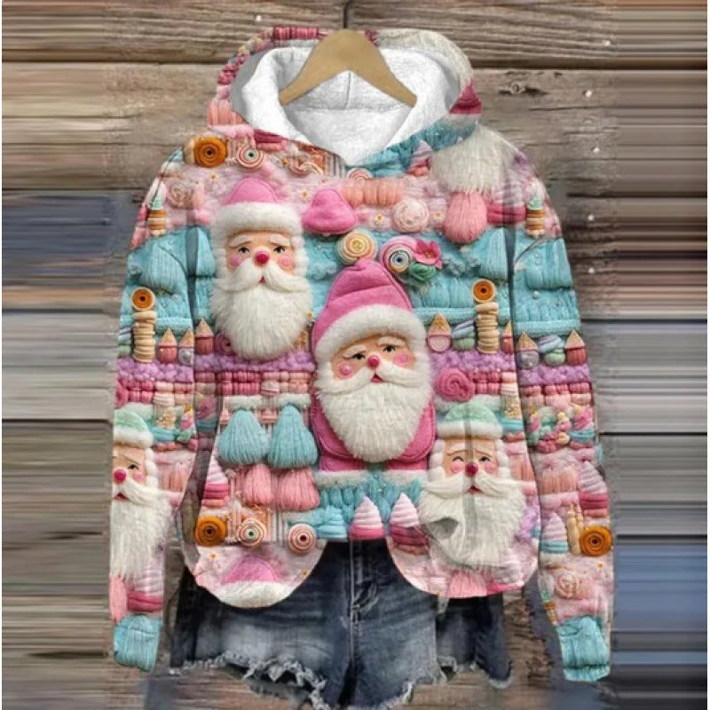 Festive Christmas Holiday Casual Printed Hoodie Sweater