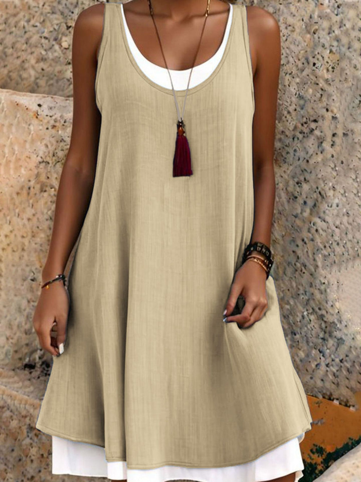 Casual Sleeveless Fake Two-Piece A-Line Tank Dress
