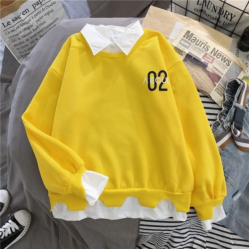 Chic Fake Two-Piece Patchwork Sweater for Women