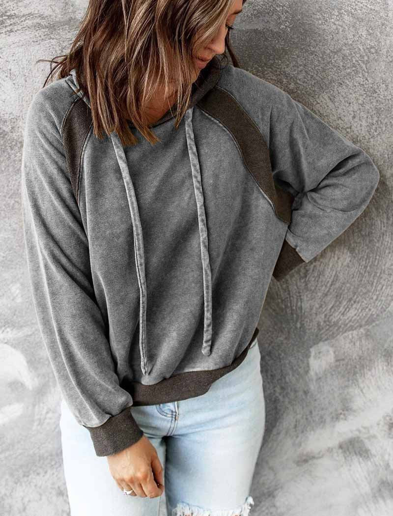 Casual Colorblock Hooded Long Sleeve Sweater