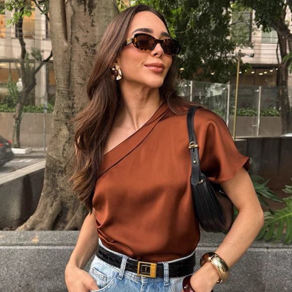 Chic Matte Satin Short‑Sleeve Top – Effortless Style & Comfort