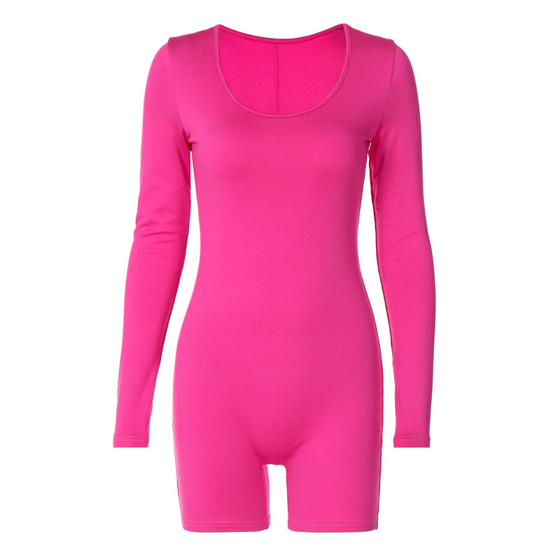 Slim Fit Solid Sports Long Sleeve Jumpsuit