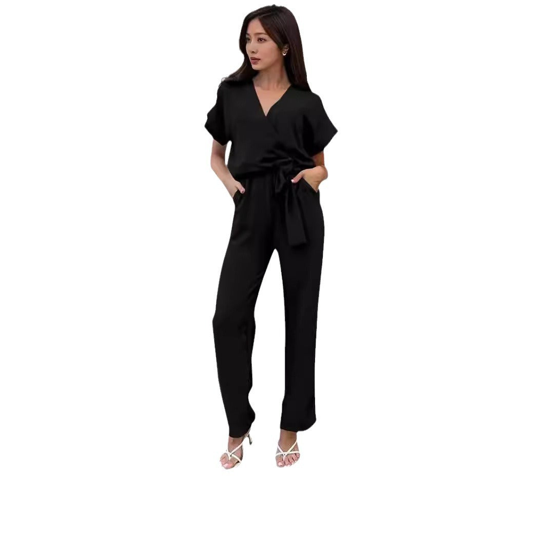 Women's Casual V-Neck Pocket Jumpsuit