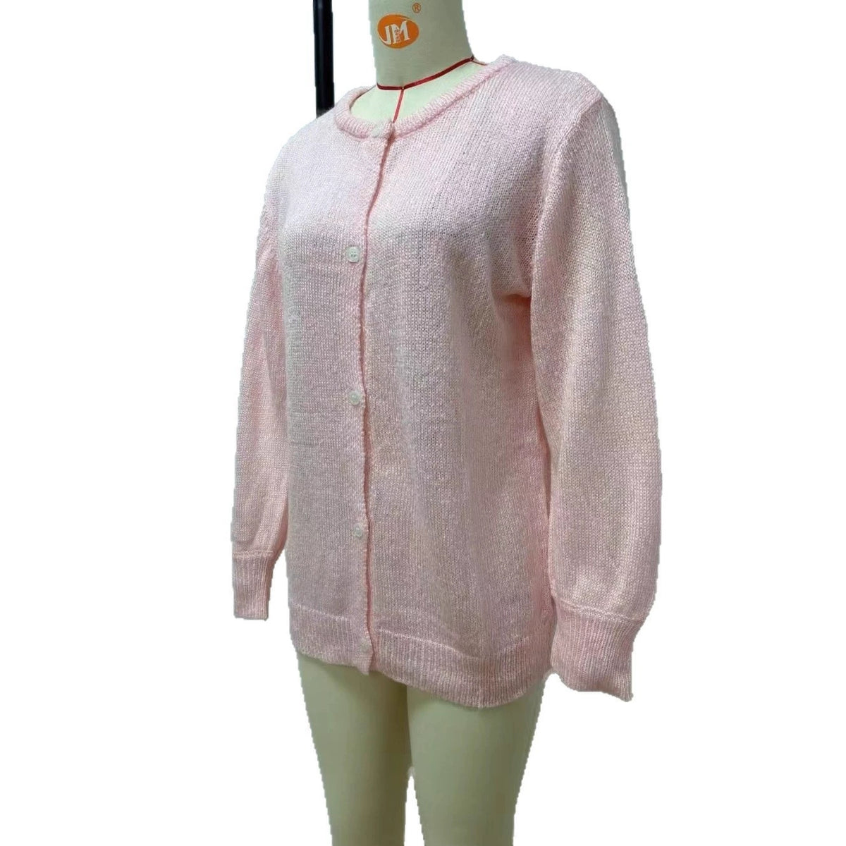 Lazy Style Women's New Fresh and Casual Lantern Sleeves Pink Cardigan Button Knit Loose Sweater