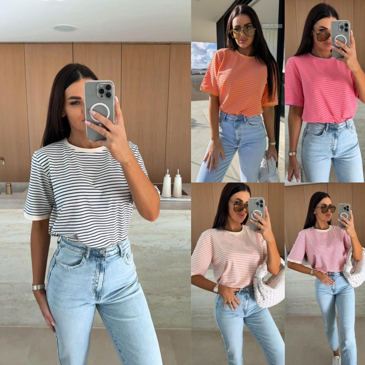 Summer Striped Short Sleeve Shirt – Lightweight, Color‑Matching Tee