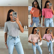 Summer Striped Short Sleeve Shirt – Lightweight, Color‑Matching Tee