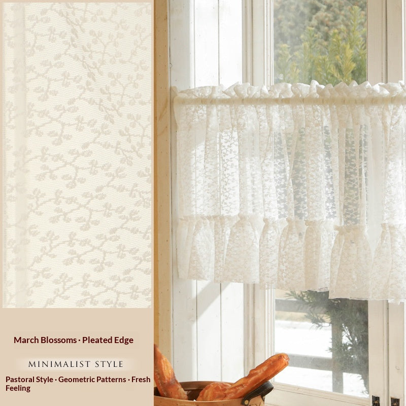 Sheer Gauze Girl Lace Trim Kitchen Curtain
