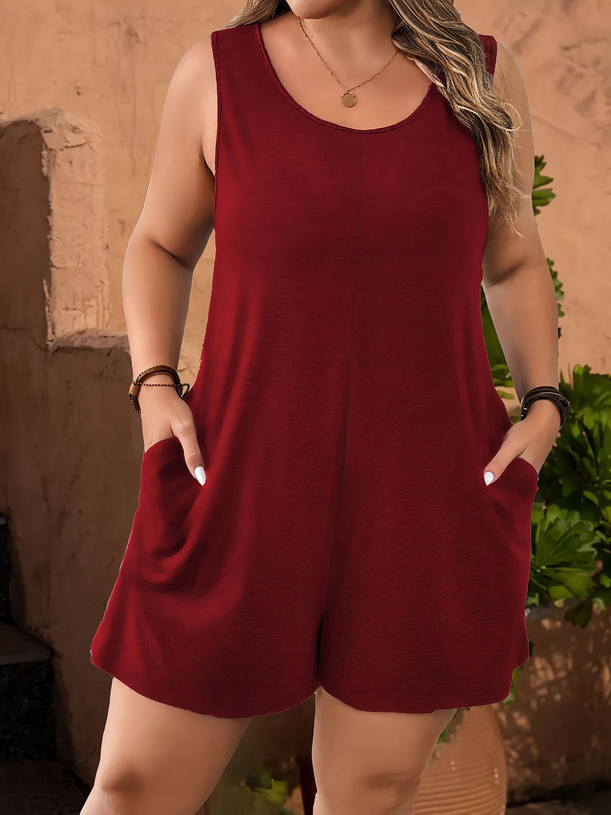 Plus Size Sleeveless Pocket Romper Jumpsuit