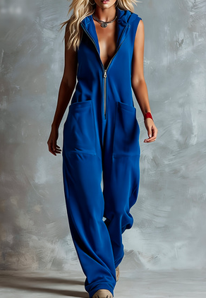 Casual Hooded Loose Wide-Leg Pocket Jumpsuit