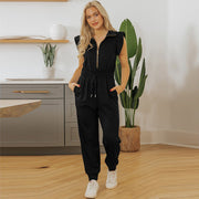 Women's Pure Color Casual Versatile High Waist Multi-pocket Jumpsuit
