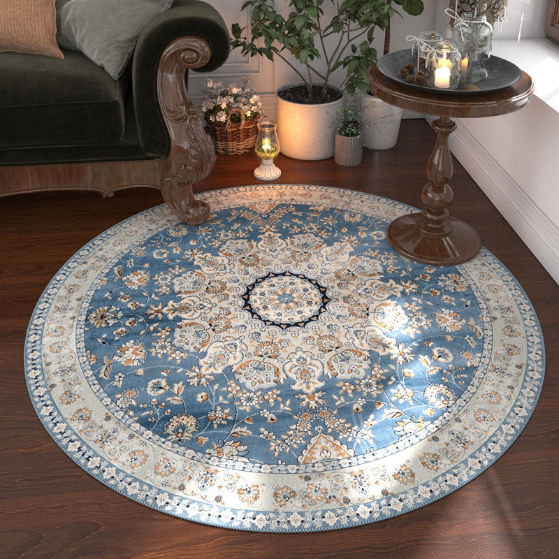 Ethnic Round Area Rug, Abstract Art, Machine Washable Polyester