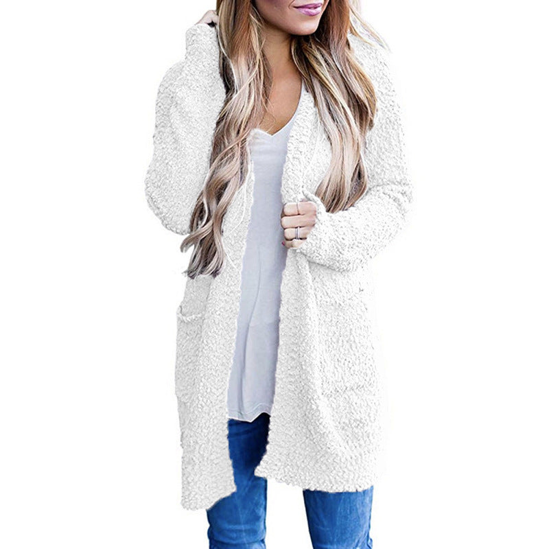 Cozy Fleece Double-Pocket Knit Cardigan Sweater