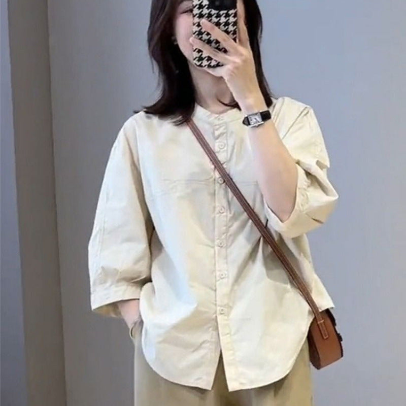 Korean-Style Slimming Half‑Sleeve Top for Women – Casual Commuter Shirt