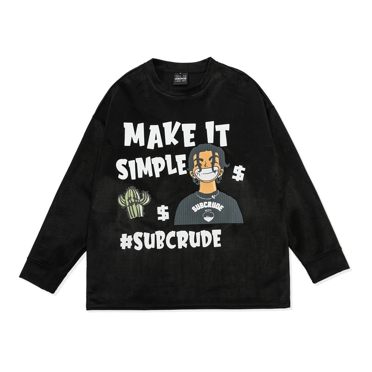 European And American Brand Retro Portrait Letter Printing Round Neck Long Sleeve