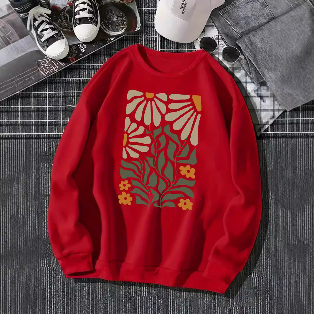 Floral Print Long Sleeve Pullover Knit Sweater