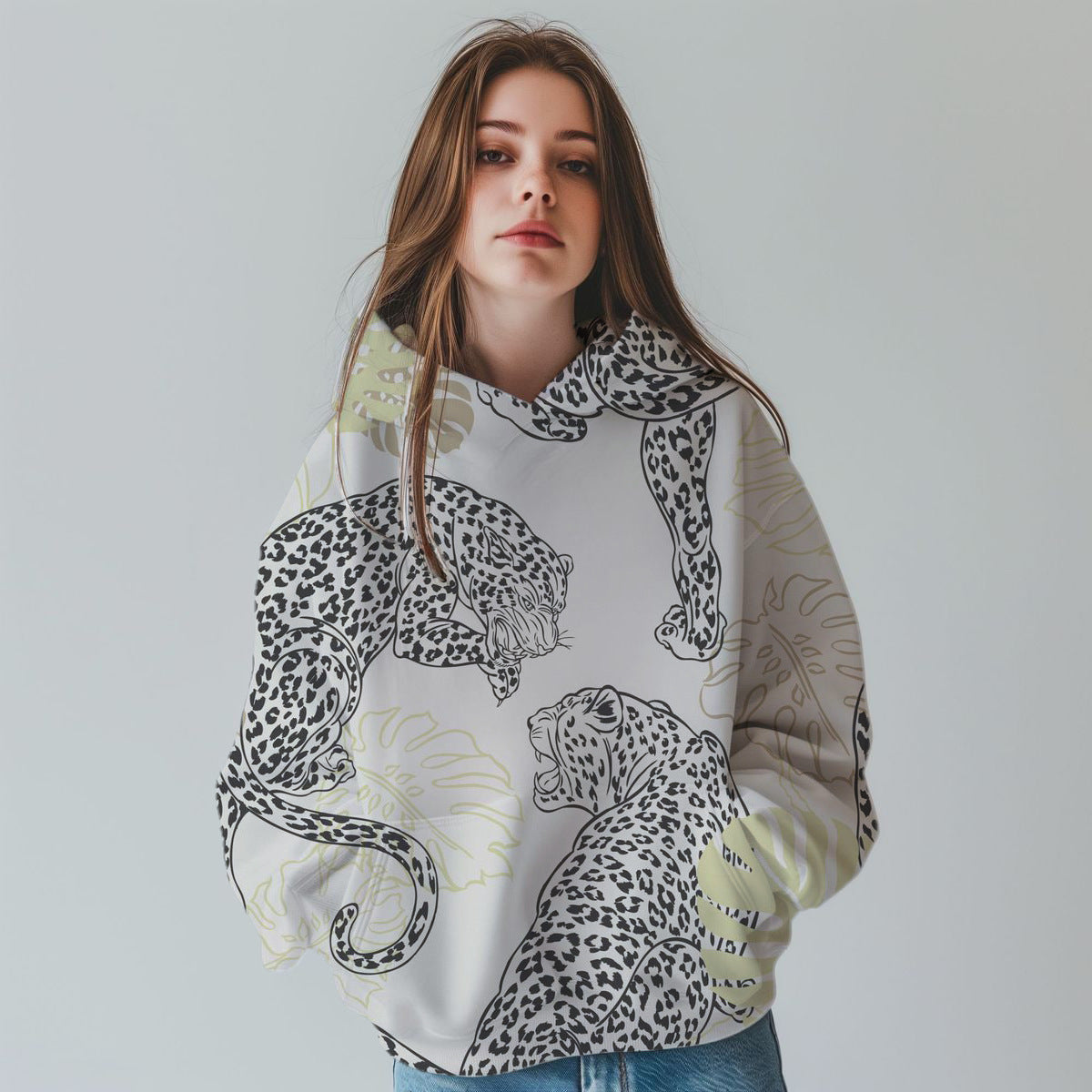 Chic 3D Leopard Print Digital Fashion Sweatshirt