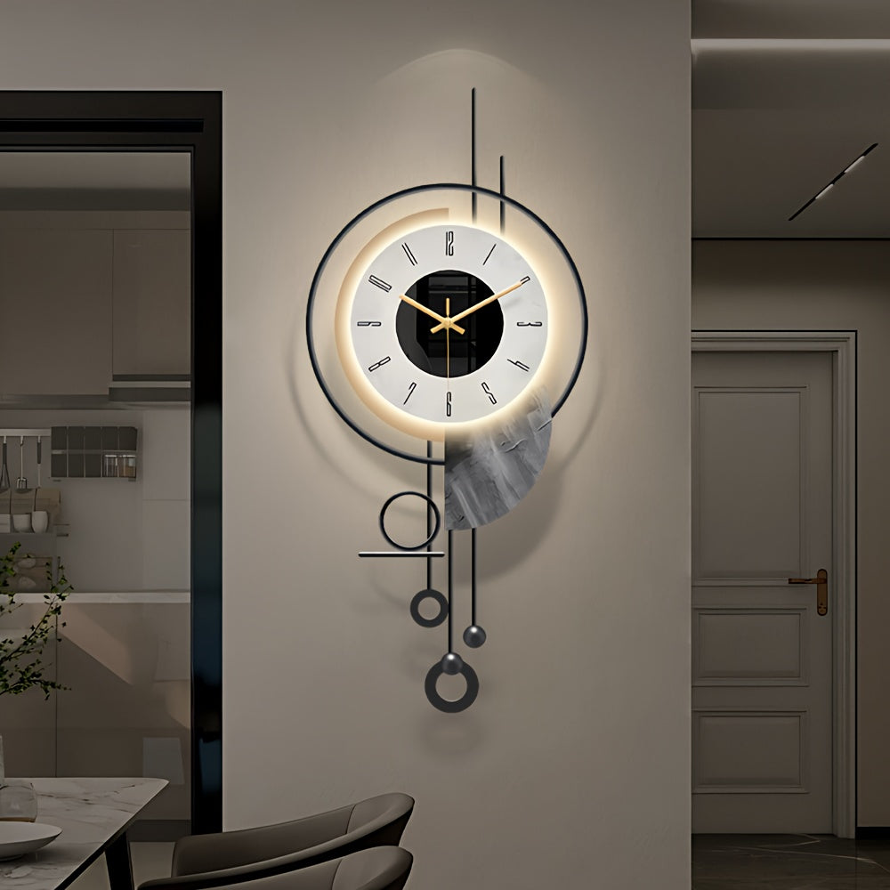[Modern LED Wall Clock] Oversized Modern Decorative Wall Clock | Nordic Style LED, 29 X 15 Inch Black Metal, Creative Silent Battery Powered, Unique Luminous Clock for Bedroom Living Room Office Kitchen Home Decor