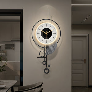 [Modern LED Wall Clock] Oversized Modern Decorative Wall Clock | Nordic Style LED, 29 X 15 Inch Black Metal, Creative Silent Battery Powered, Unique Luminous Clock for Bedroom Living Room Office Kitchen Home Decor