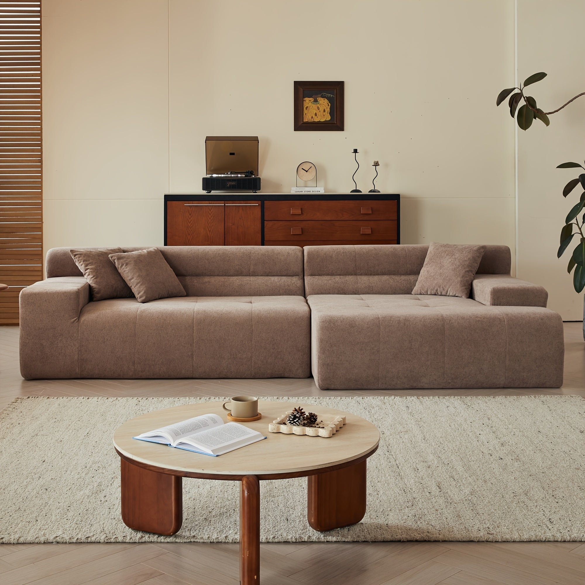 Left chaise L-shaped sectional sofa with memory foam cushions and corduroy upholstery