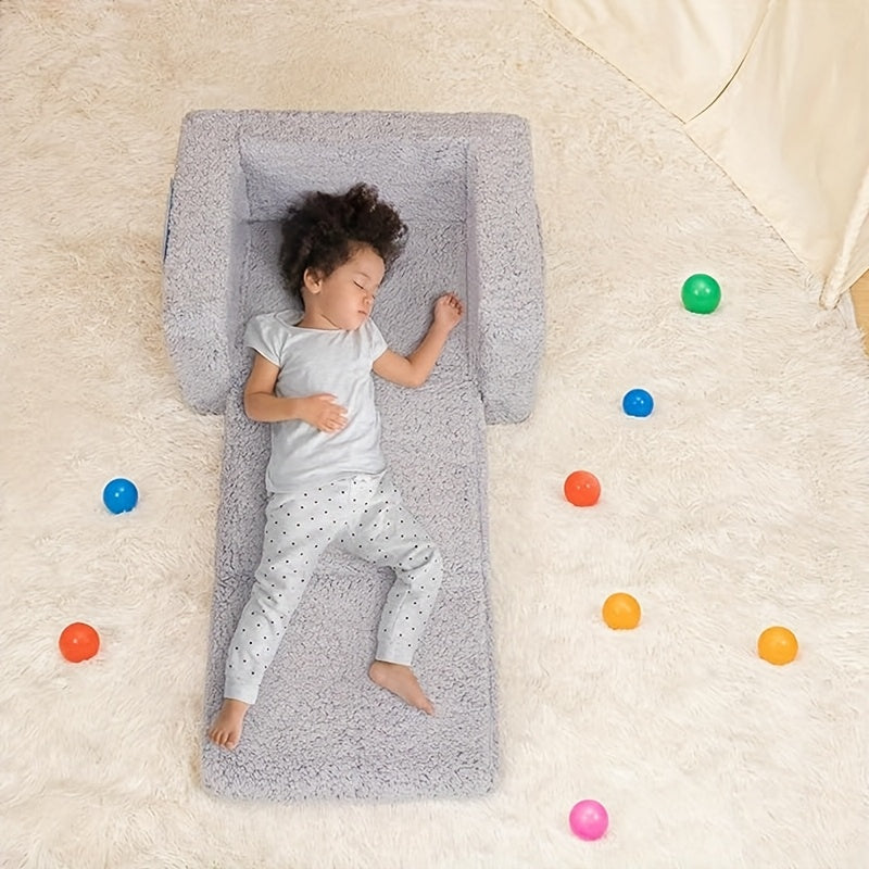 2‑in‑1 Soft Sherpa Kids Sofa with Fold‑Out Bed, Recliner and Double Storage Pockets