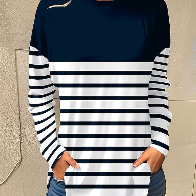 Women's Casual Plus Size Round-Neck Long Sleeve Top