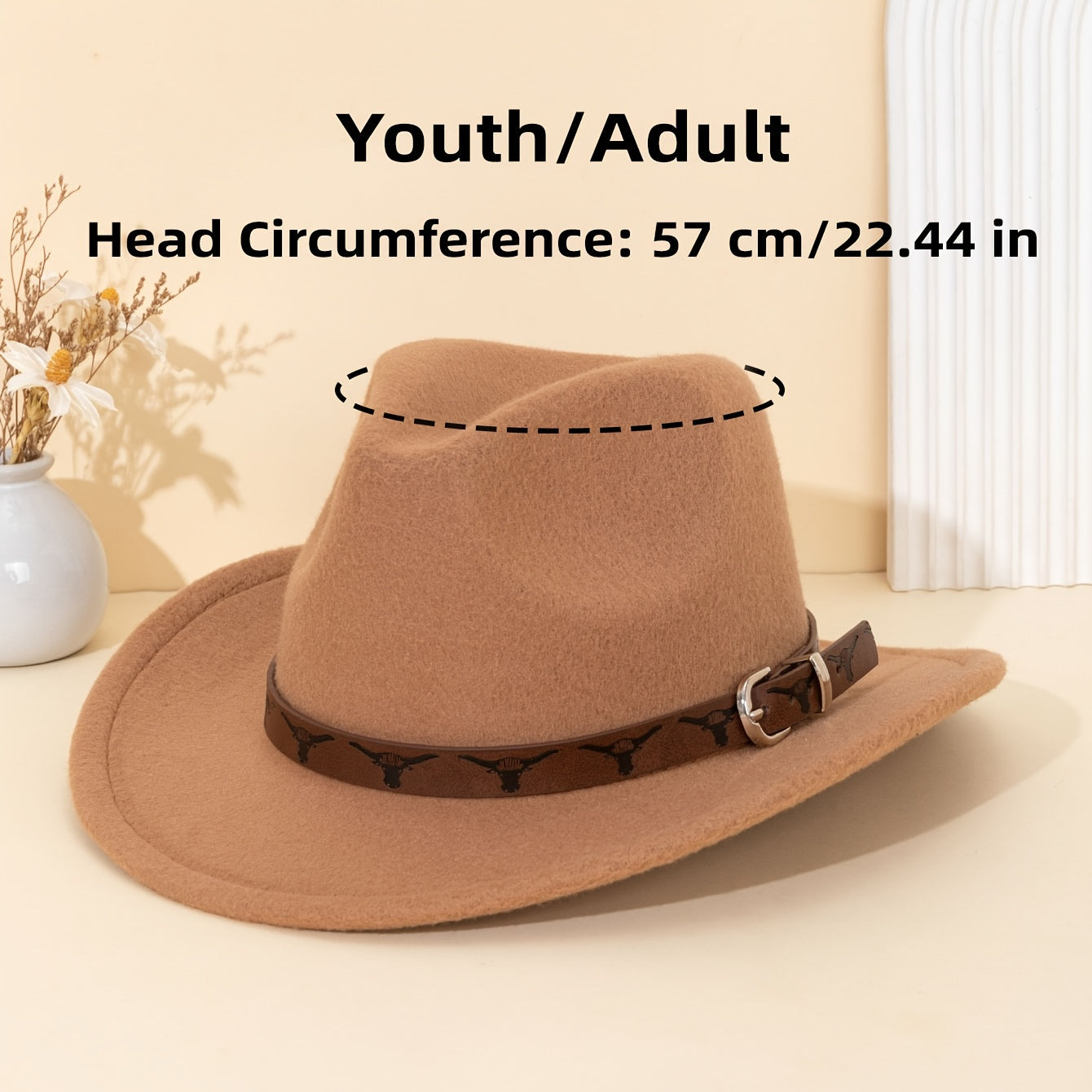 Brown Leather Western Cowboy Hat with Bull Print