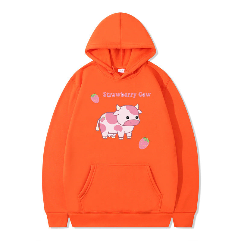 Cozy Strawberry Milk Print Oversized Hoodie