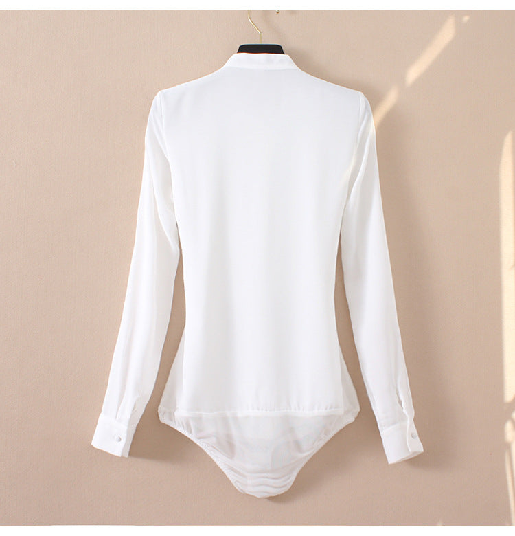 Elegant Pleated Chiffon Romper Shirt