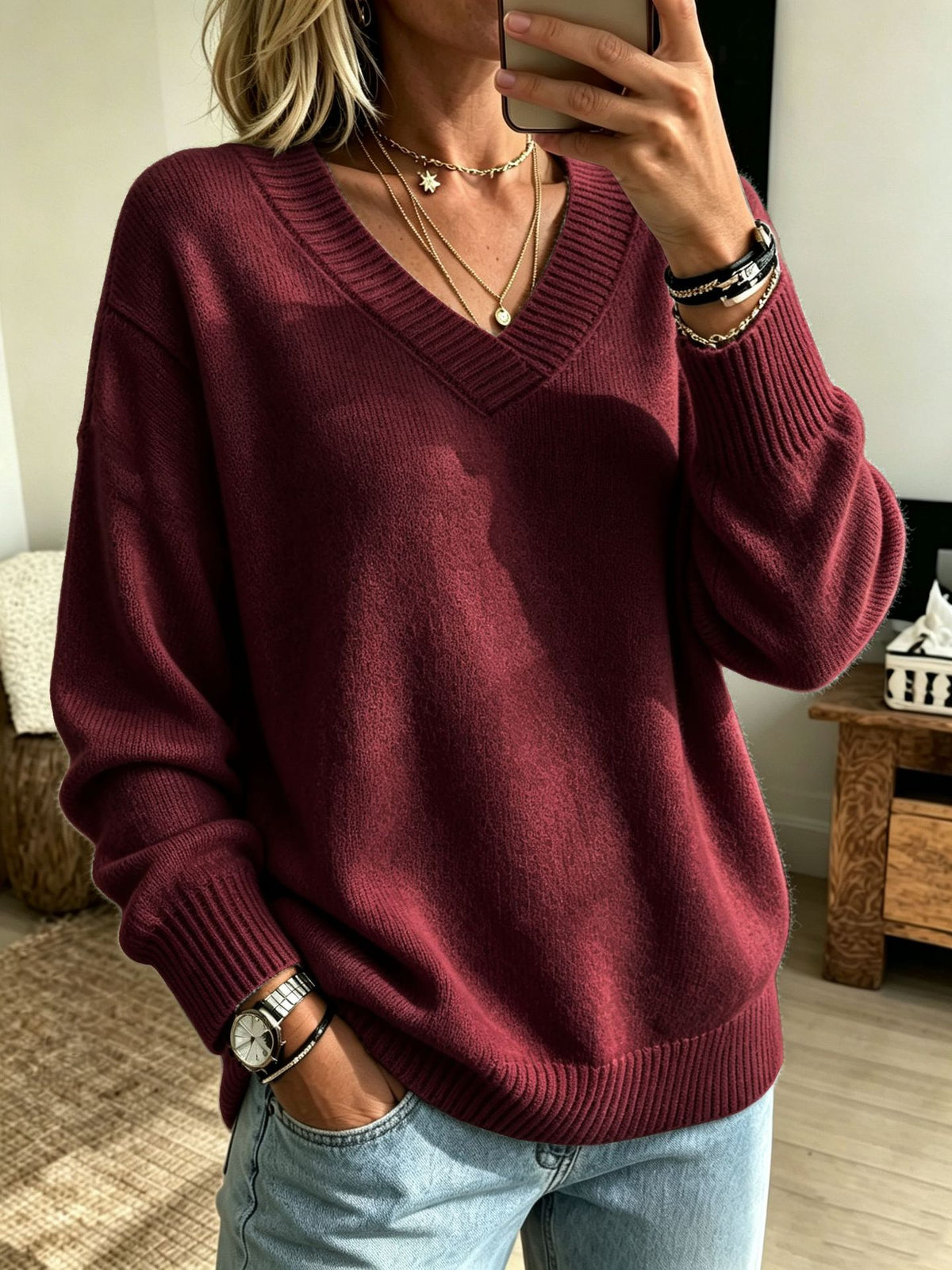 Everyday Casual Springautumn V-neck Sweater