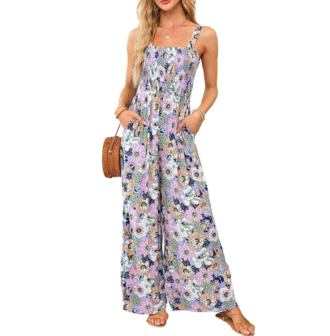 Floral Print Sleeveless High-Waist Jumpsuit