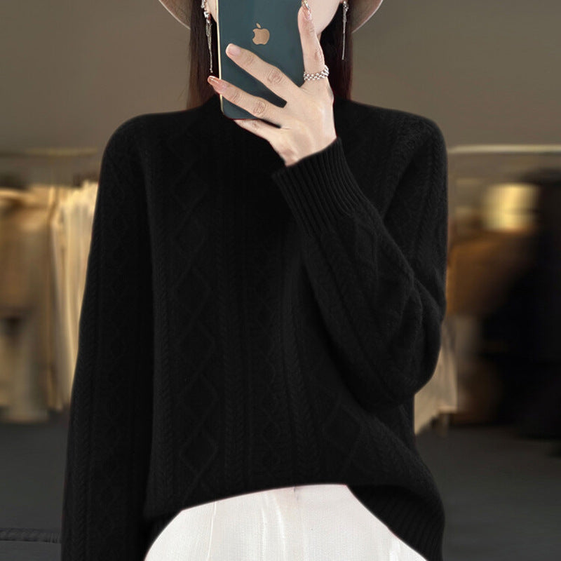 Women's Semi-high Neck Versatile Loose Knit Sweater Thickened Base Layer