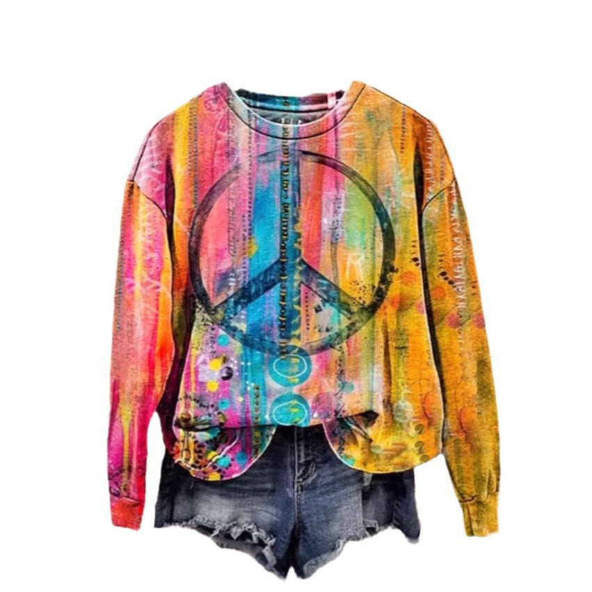 Women's Printed Drop-Shoulder Casual Pullover Sweater
