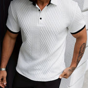 Men's Color-Blocked Polo Shirt with Jacquard Design