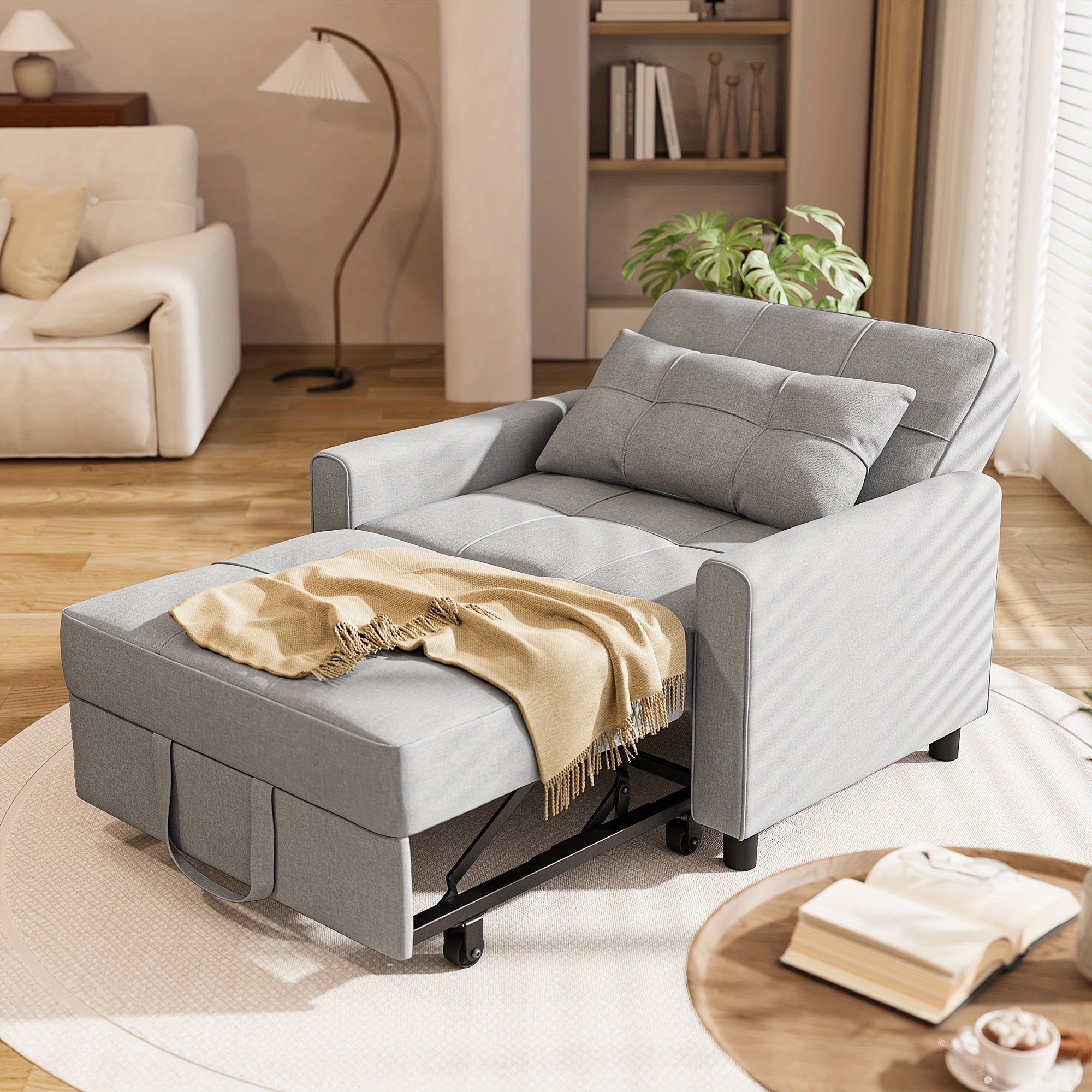 3‑in‑1 Convertible Sofa Chair with Pull‑Out Bed and Pillows – Modern Loveseat Design