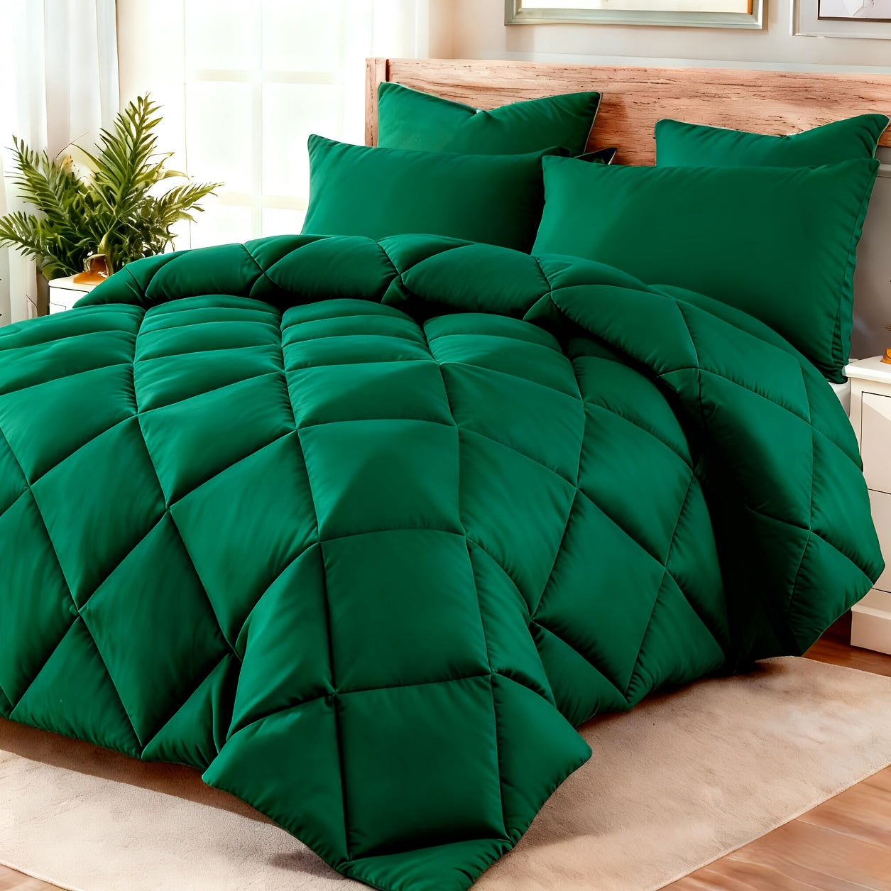 3pcs Solid Colour Checkered Comforter Set - Soft Fabric, Lightweight, All-Season, Twin/Queen/King Size Bed In A Bag, Quilt Set with Breathable Fabric And Easy Care