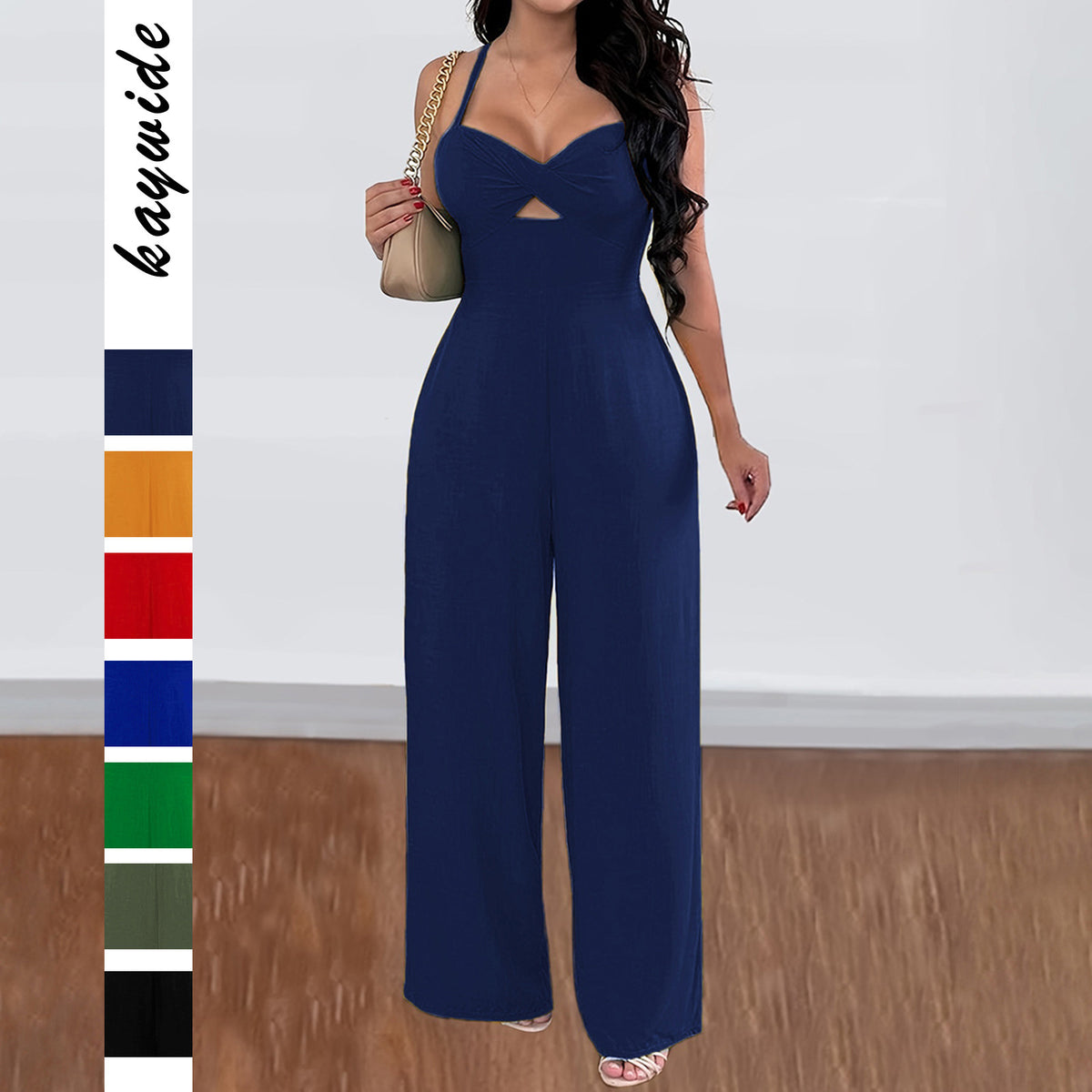 Women's Solid Color Wide Leg Sling Jumpsuit