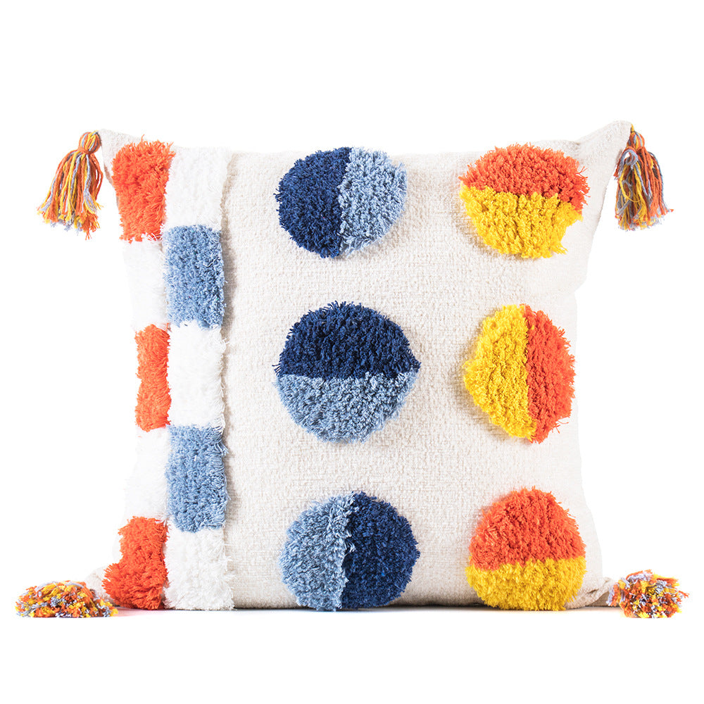 Luxury Tufted Throw Pillow with Tassels - Contrast Color Design