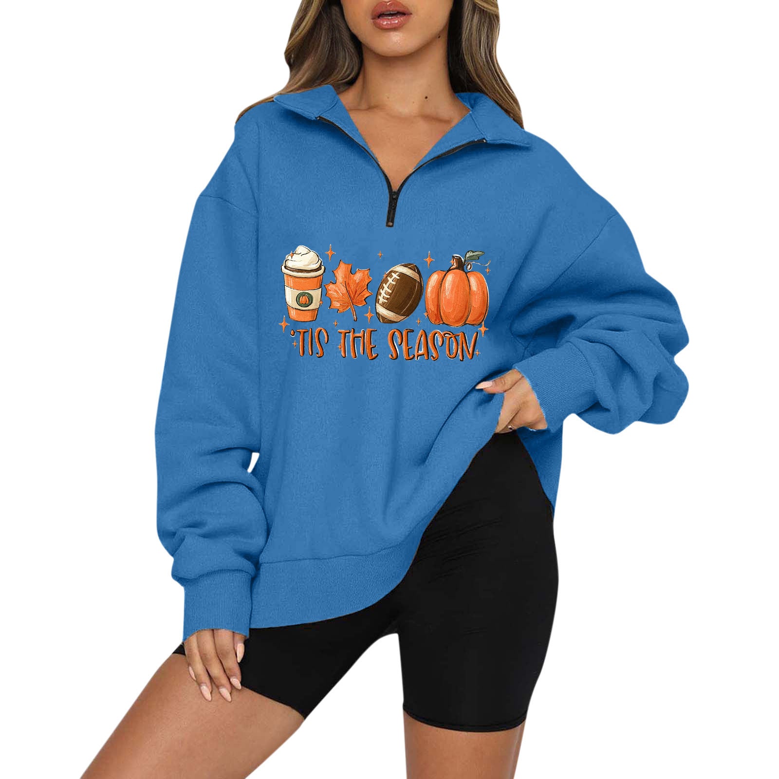 Halloween Pumpkin Print Casual Zipper Sweatshirt
