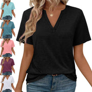 Loose-Fit V-Neck Casual T-Shirt for Women – Solid Colors