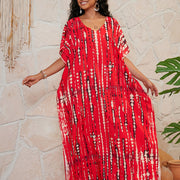 Plus Size Bohemian Floral Print Kaftan Dress