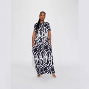 Fashionable Casual Long Skirt with an Abstract Print and Short Sleeves for Going Out